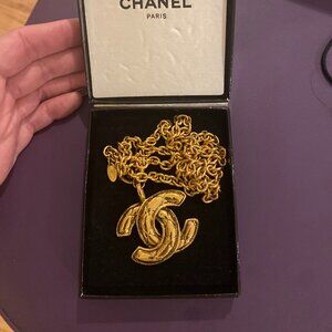 Chanel Quilted CC Gold Pendant and Chain